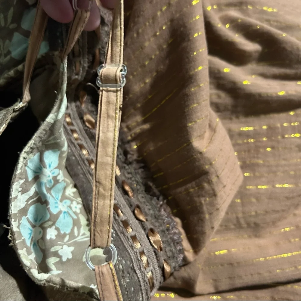 Angie Brown Mixed Fabric and Lace Dress Vintage Style - Small - Picture 8 of 11